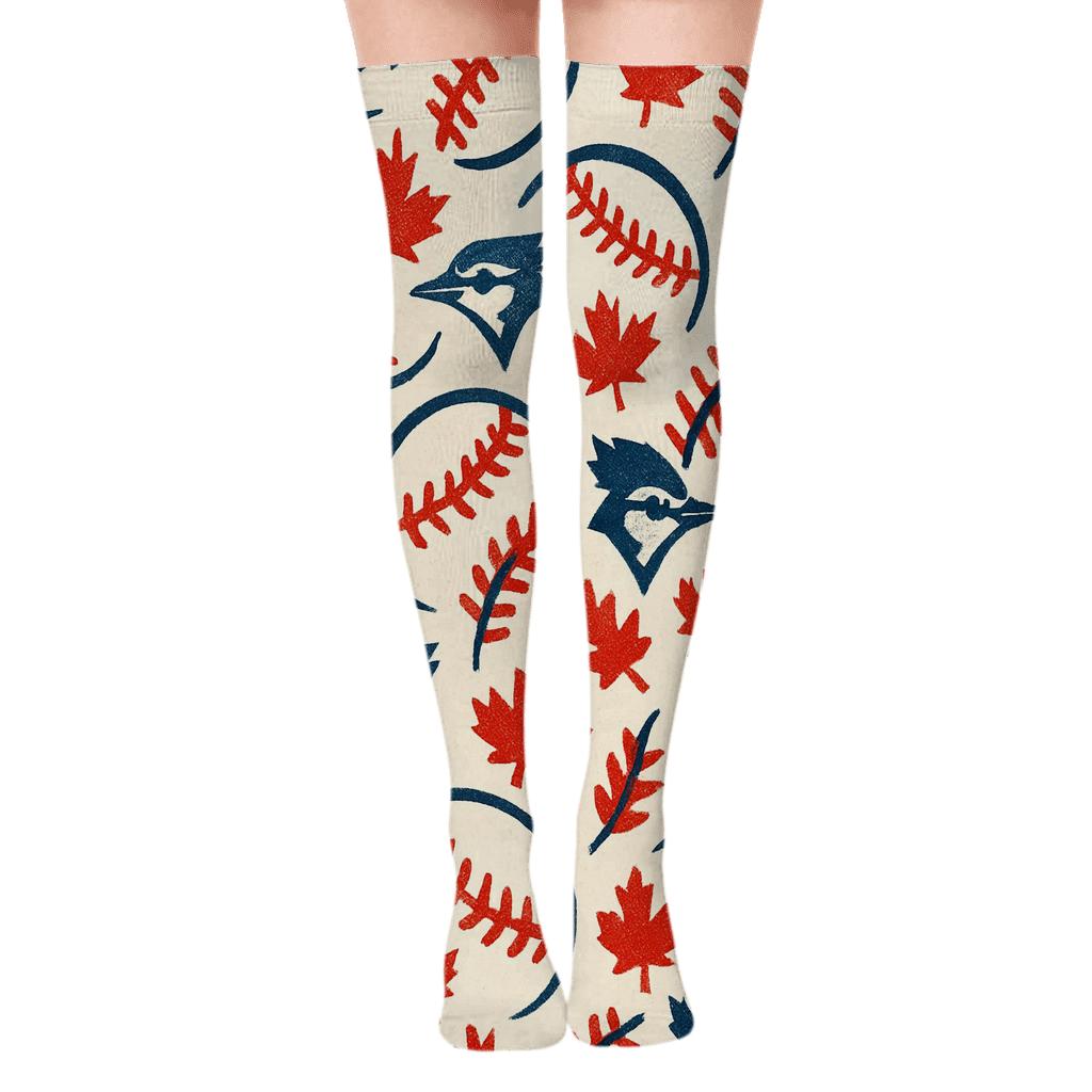 Baseball Seam Scatter With Blue Jays stylish fashion over-the-knee socks