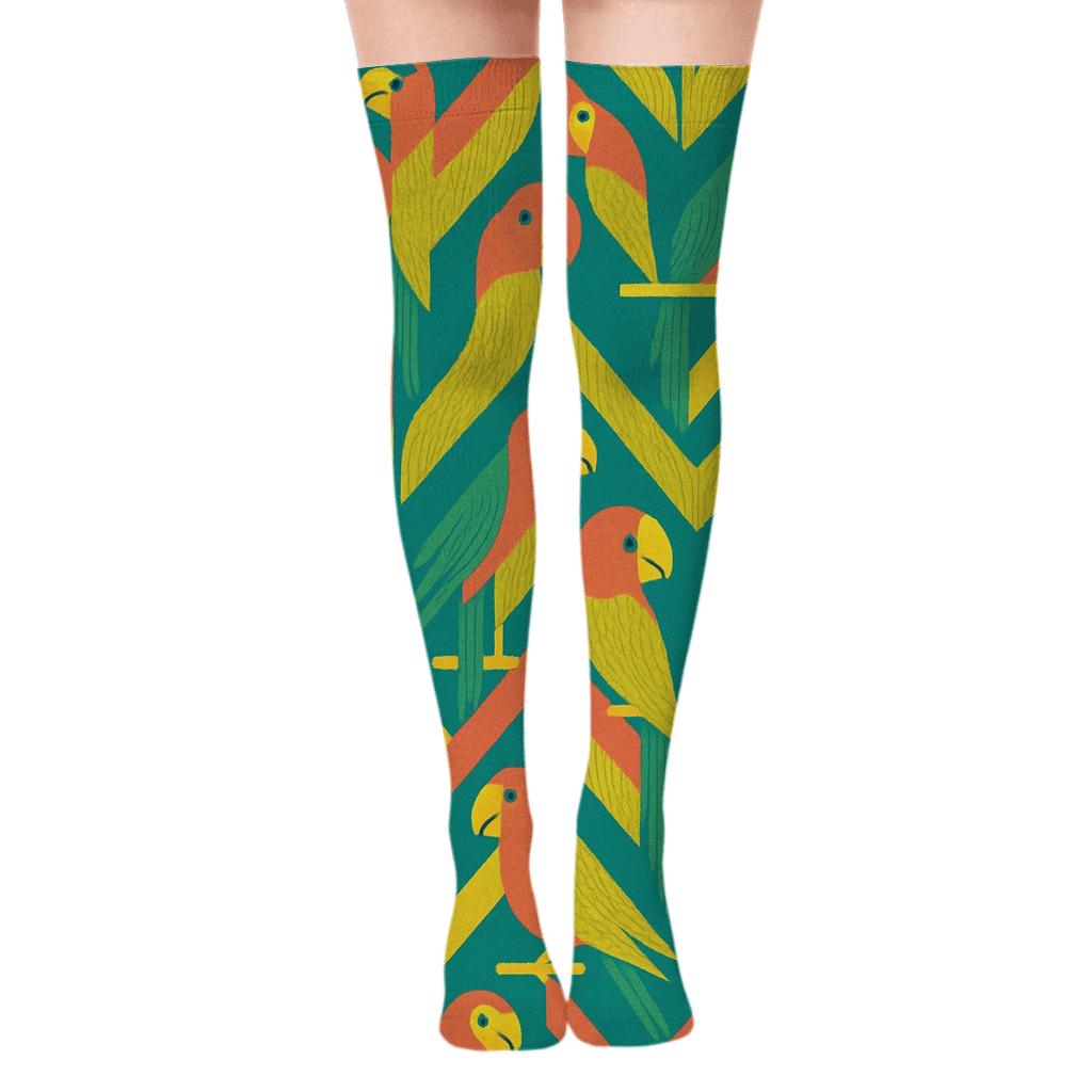 Parrot Plumage Chevron On Teal unique graphic over-the-knee socks