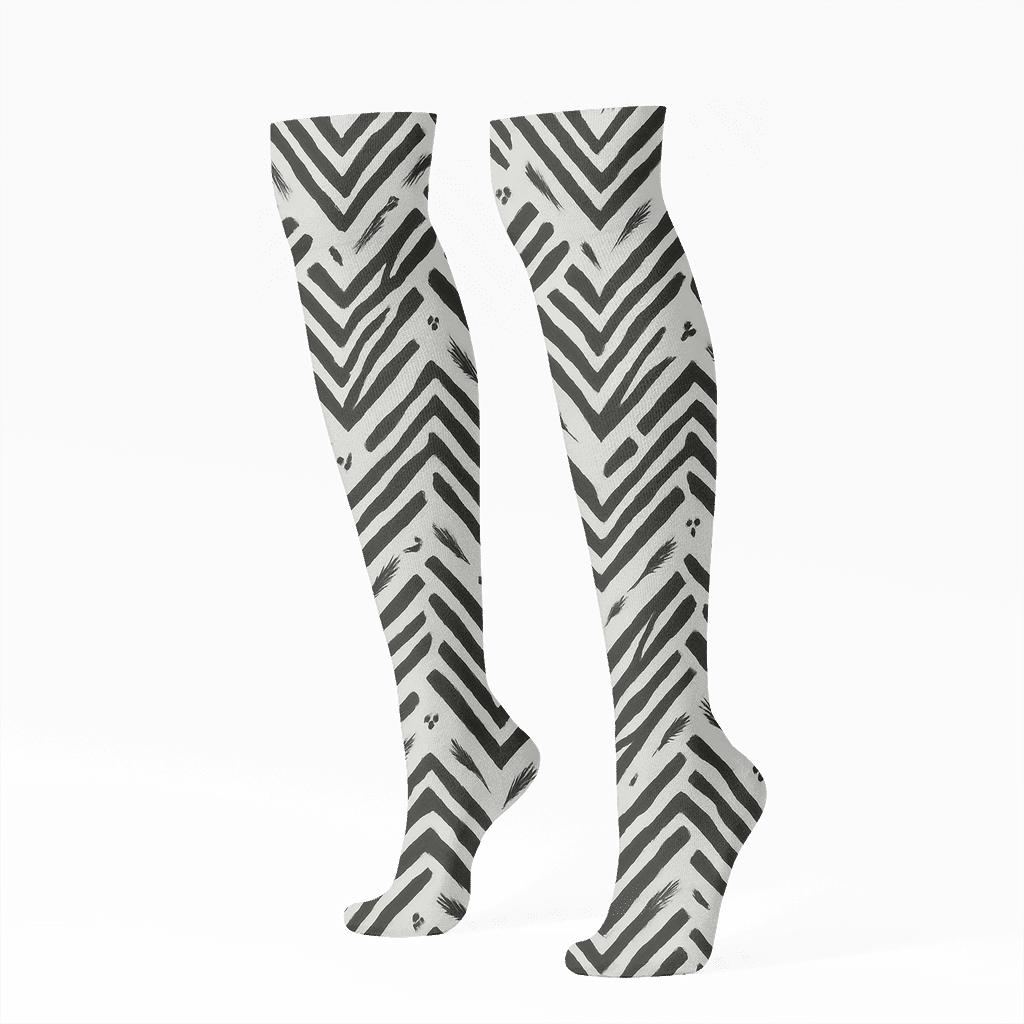 Fragmented Chevron Stripe Scatter comfortable cotton knee-high socks