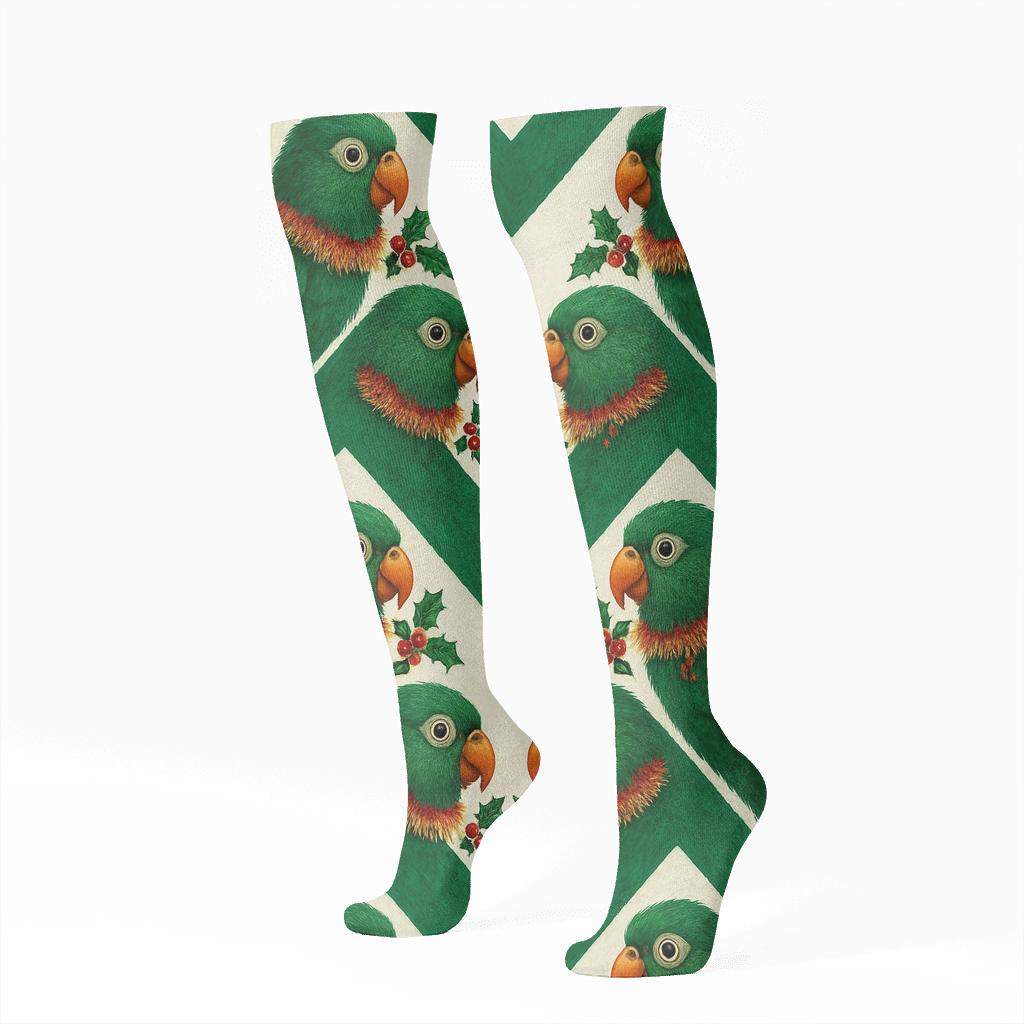 Parrot Tinsel Chevron trendy patterned knee-high socks