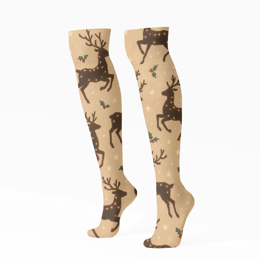 Reindeer Silhouette Scatter Christmas premium sports knee-high socks