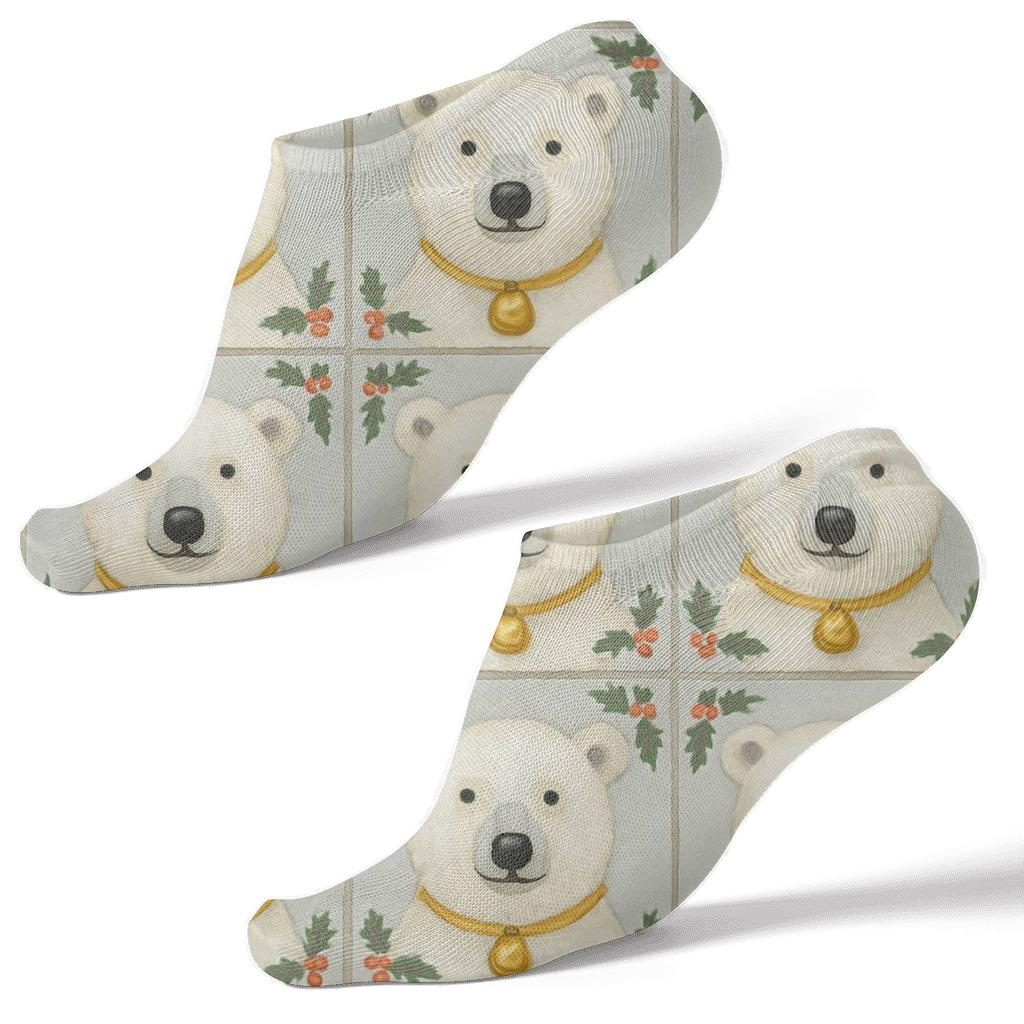 Polar Bear Ornament Grid On Frost custom ankle socks