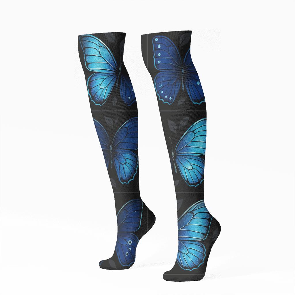 Iridescent Blue Morpho Grid soft everyday knee-high socks