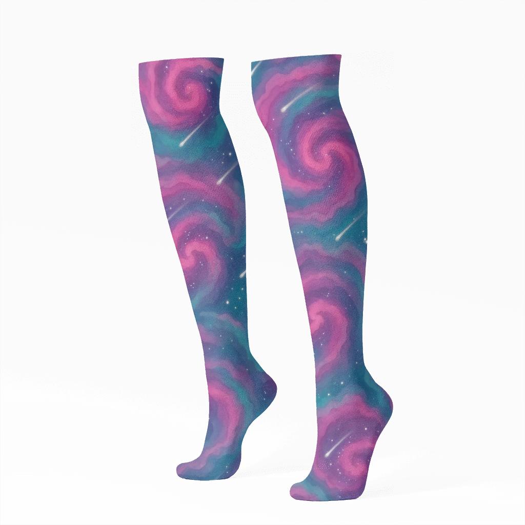 Neon Nebula Watercolor Swirl premium sports knee-high socks