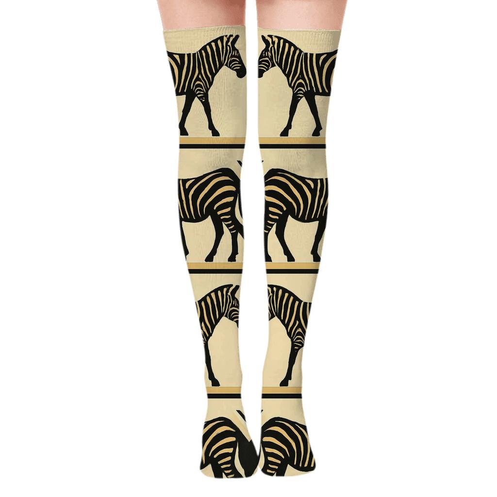 Zebra Silhouette Spotlight Band designer print over-the-knee socks