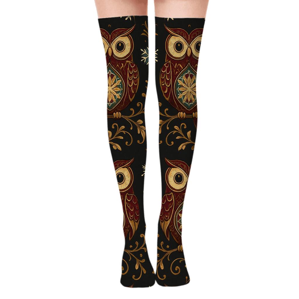 Ornament Owl Mirror Repeat stylish fashion over-the-knee socks