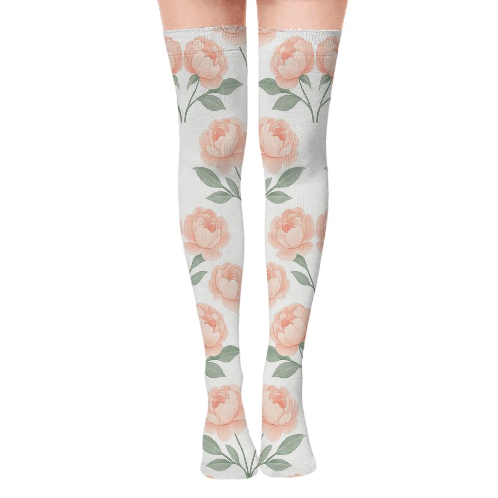 Peony Mirror Pair On White Background custom over-the-knee socks