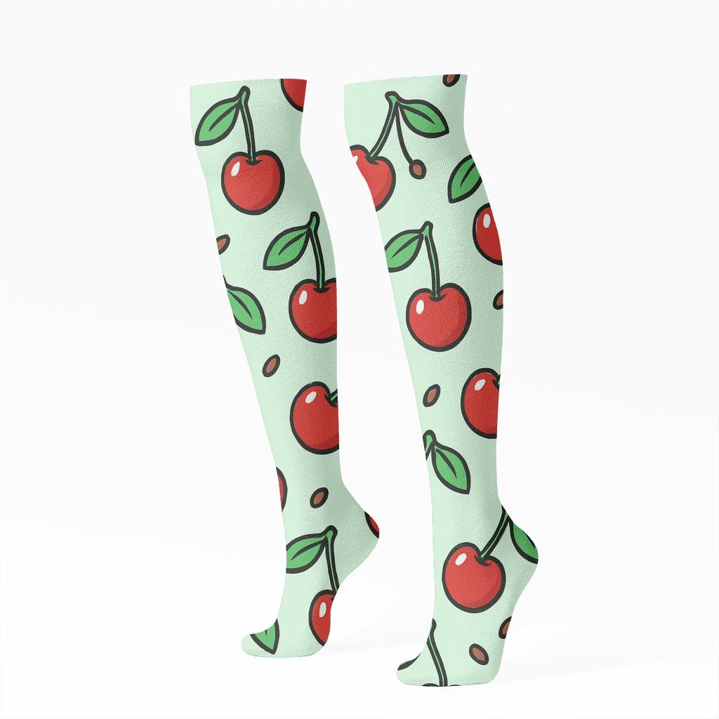 Playful Cherry Diagonal Array premium sports knee-high socks