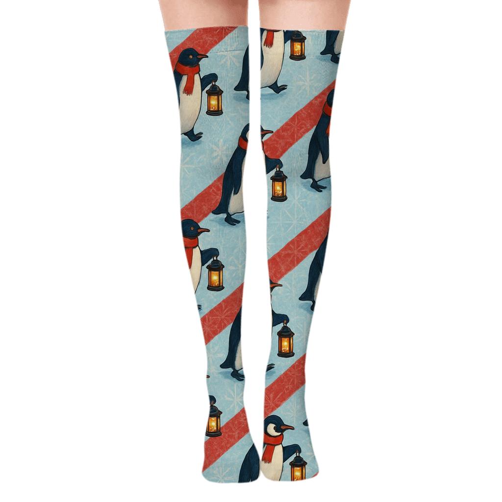 Penguin Parade Diagonal Array personalized over-the-knee socks
