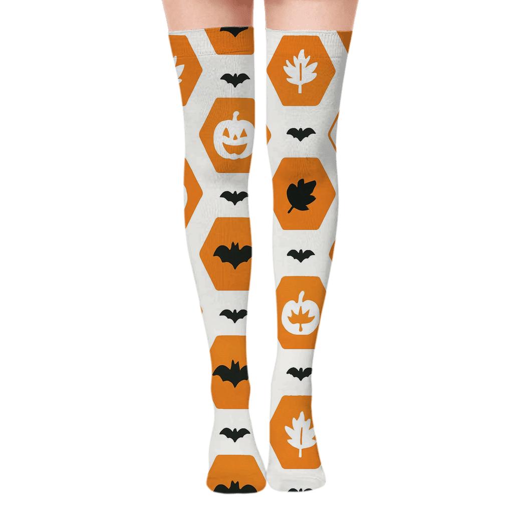 Pumpkin Hex Dot Tiling On White Background comfortable cotton over-the-knee socks