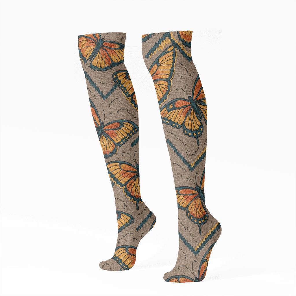 Swallowtail Wing Chevron Array premium sports knee-high socks