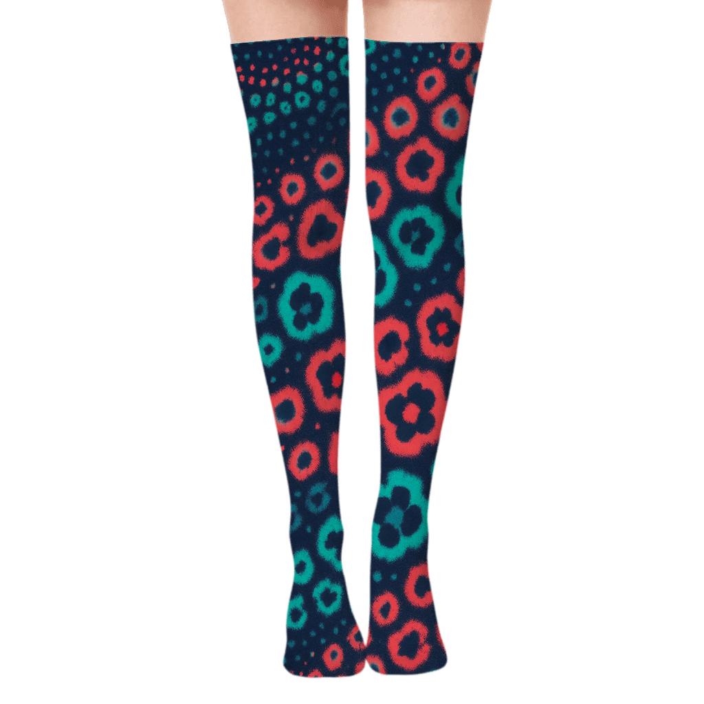 Neon Contrast Diagonal Spot Wave trendy patterned over-the-knee socks