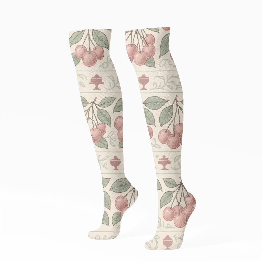 Vintage Cherry Cluster Band stylish athletic knee-high socks