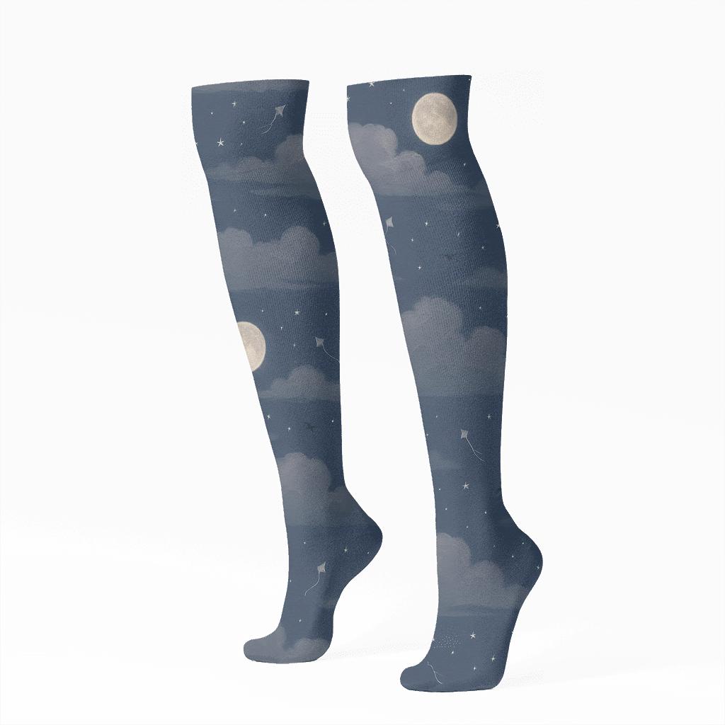 Twilight Starry Cloud Panorama On Deep Indigo soft everyday knee-high socks