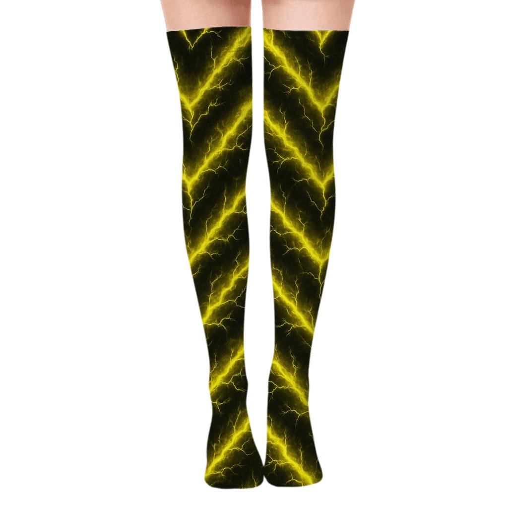 Fractal Bolt Chevron Grid comfortable cotton over-the-knee socks