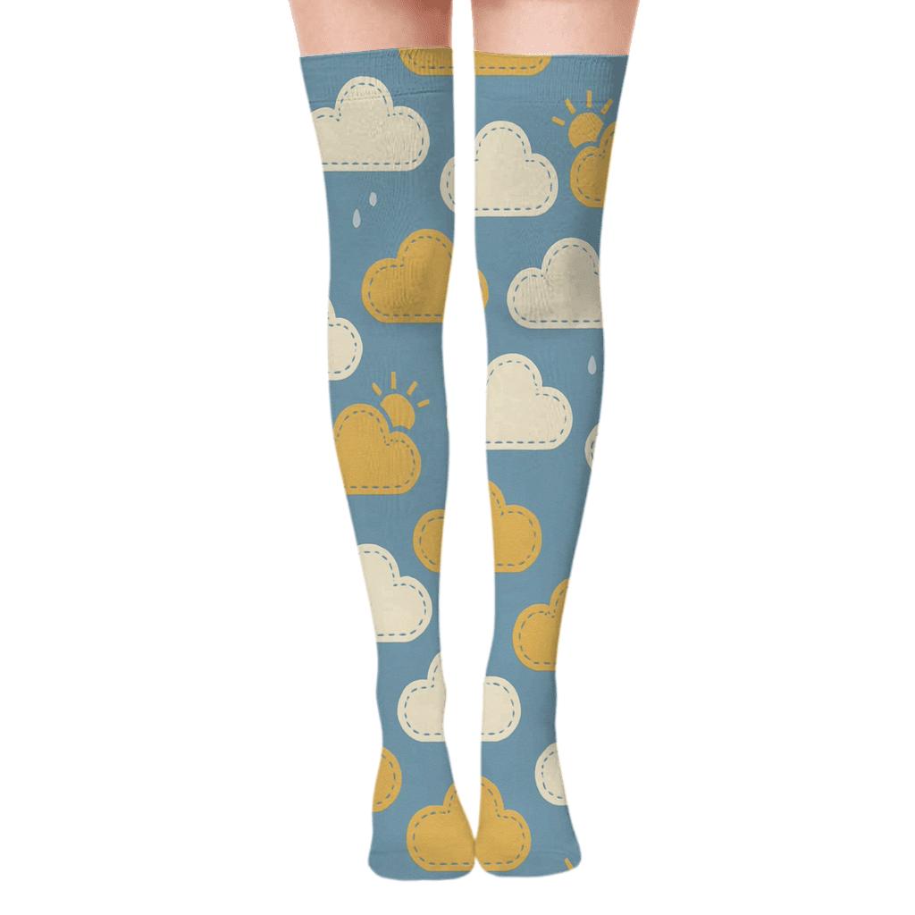 Cumulus Quilt Grid On Powder Blue personalized over-the-knee socks