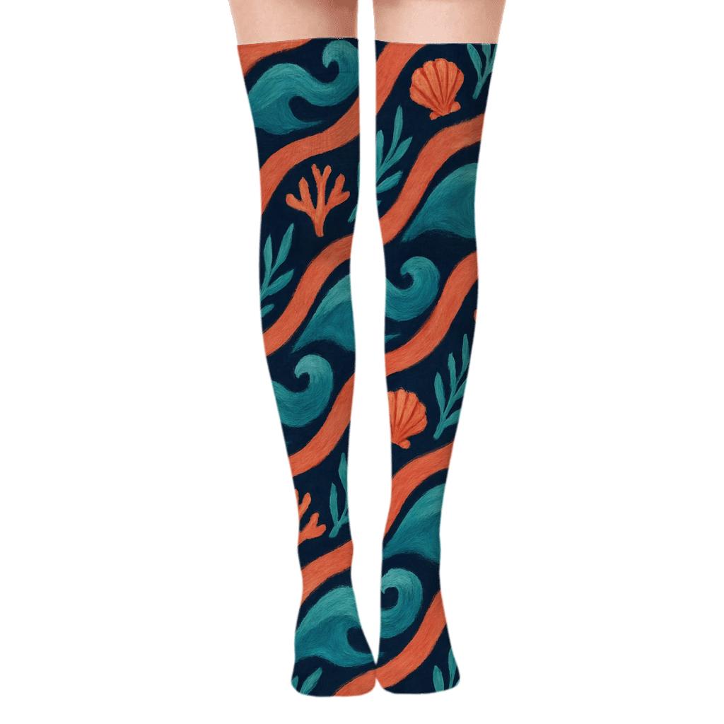 Sunset Reef Ribbon Tessellation designer print over-the-knee socks
