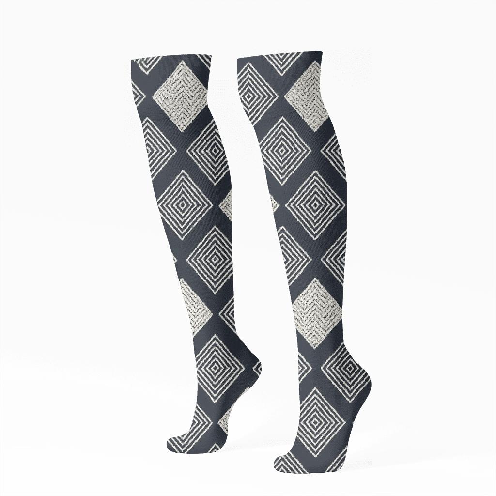 Diagonal Diamond Check With Chevron Microfills trendy patterned knee-high socks