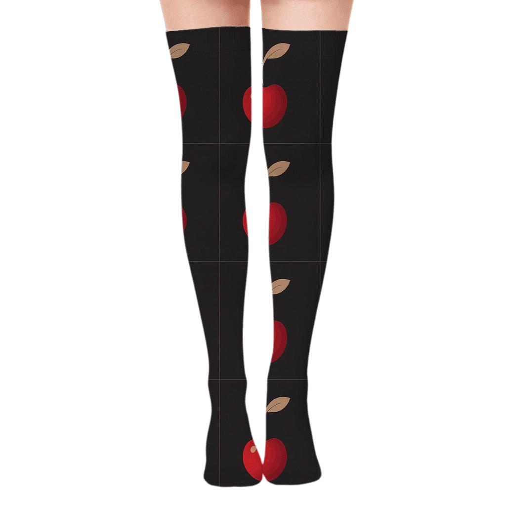 Minimalist Single Cherry Spotlight designer print over-the-knee socks