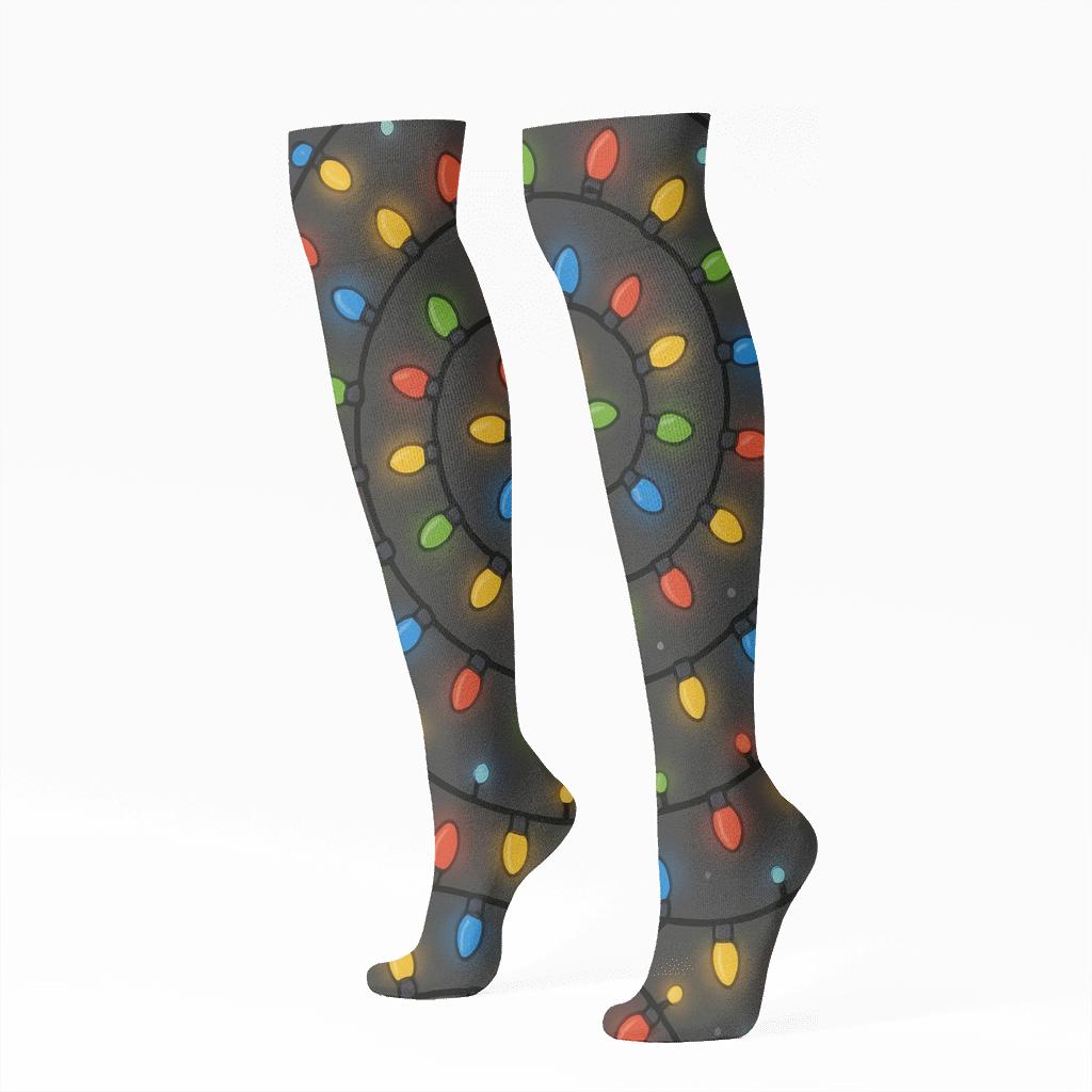 Holiday Lights Spiral Pattern personalized knee-high socks
