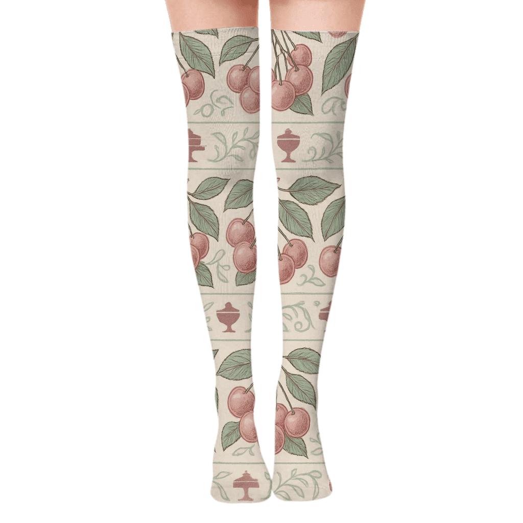 Vintage Cherry Cluster Band stylish fashion over-the-knee socks