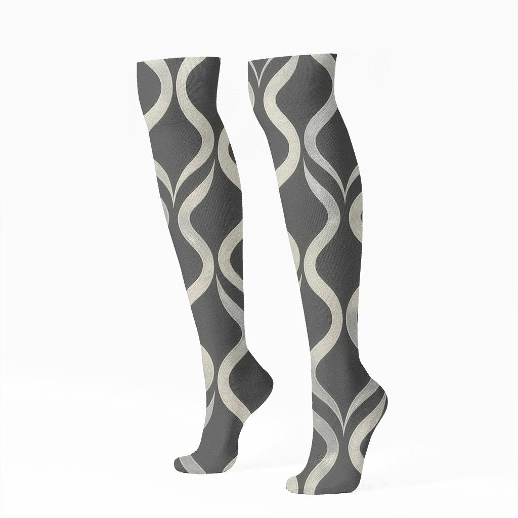 Interlocking Teardrop Tessellation On Charcoal Field stylish athletic knee-high socks