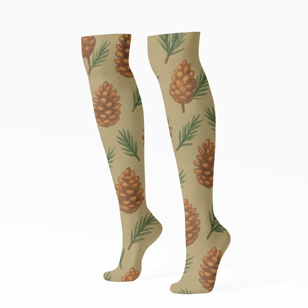 Pinecone Repeat Holiday premium sports knee-high socks
