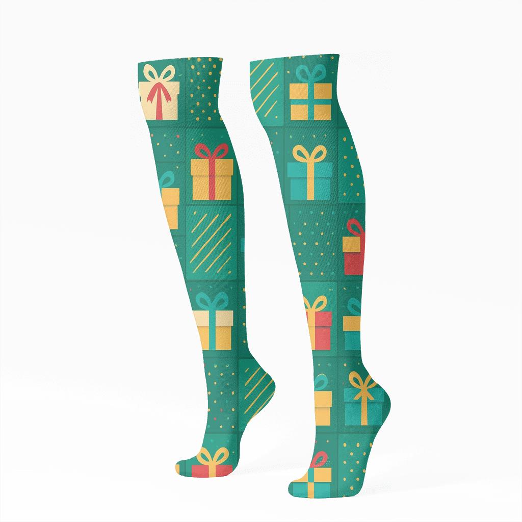 Xmas Present Mosaic Grid premium sports knee-high socks