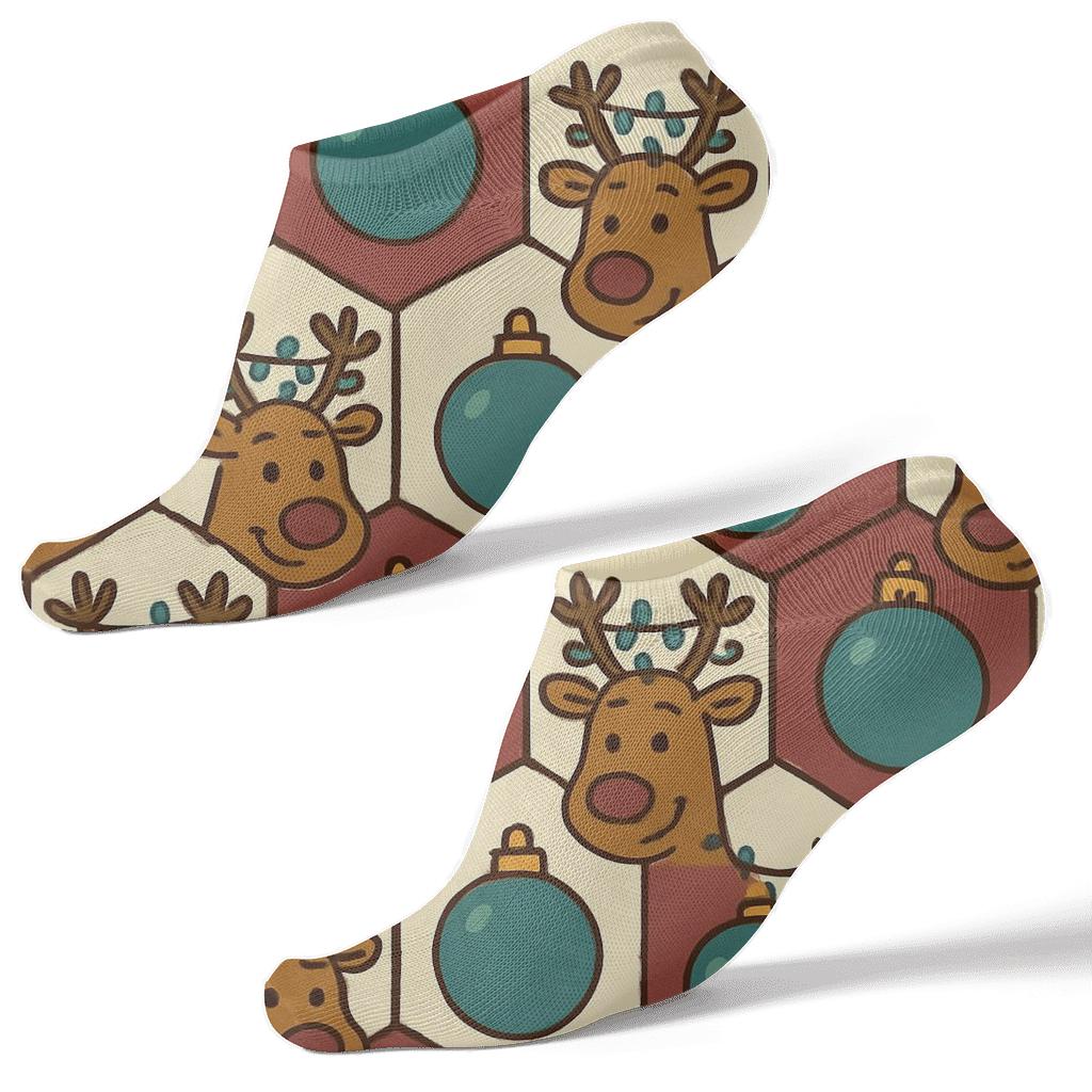 Playful Reindeer Xmas Mosaic unique graphic ankle socks