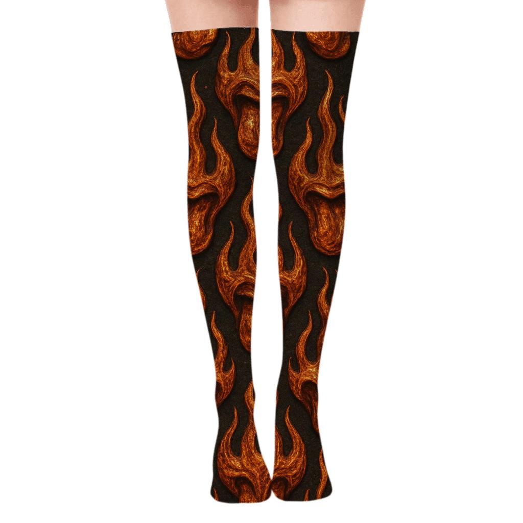 Molten Mosaic Flame Grid stylish fashion over-the-knee socks