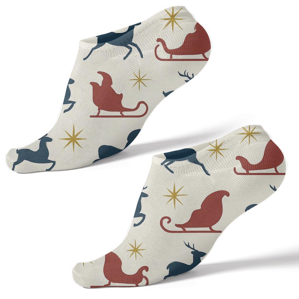 Sleigh Silhouette Christmas Grid comfortable cotton ankle socks