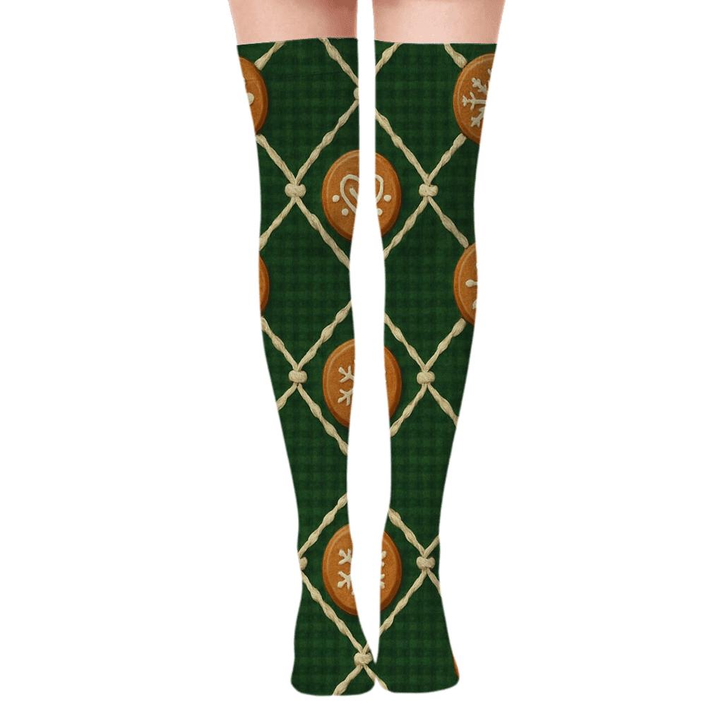 Gingerbread Lattice Holiday personalized over-the-knee socks
