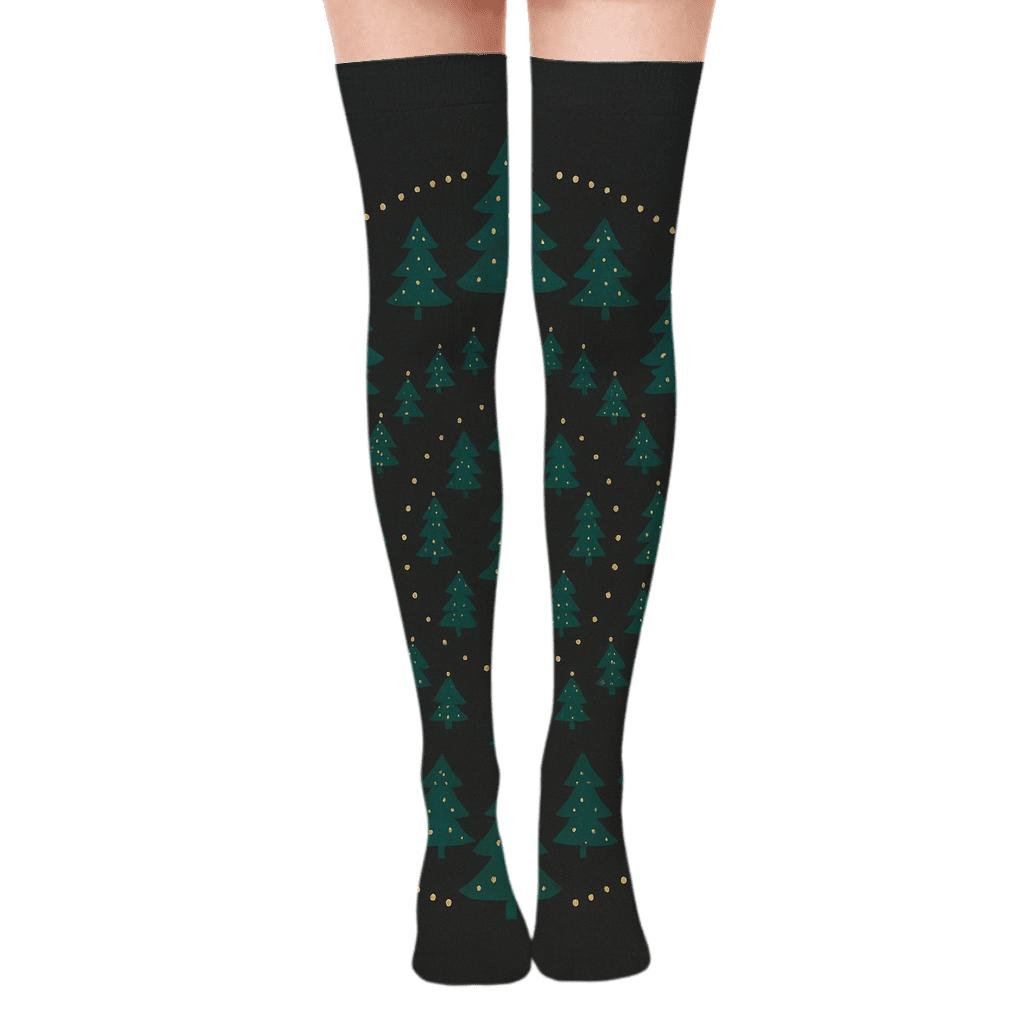 Holiday Tree Concentric Progression designer print over-the-knee socks