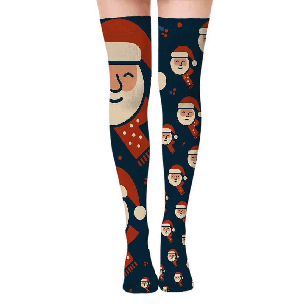 Santa Face Progression Holiday soft everyday over-the-knee socks
