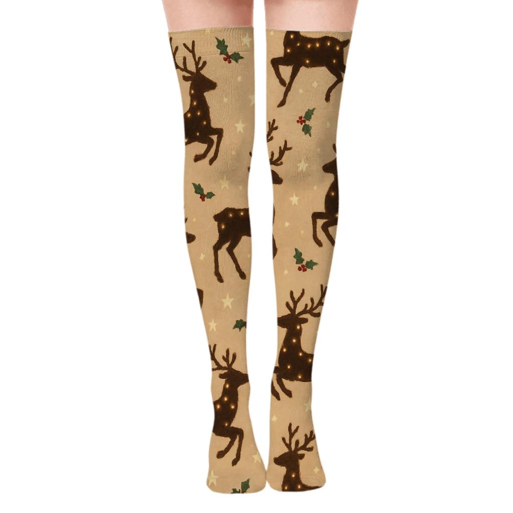 Reindeer Silhouette Scatter Christmas soft everyday over-the-knee socks
