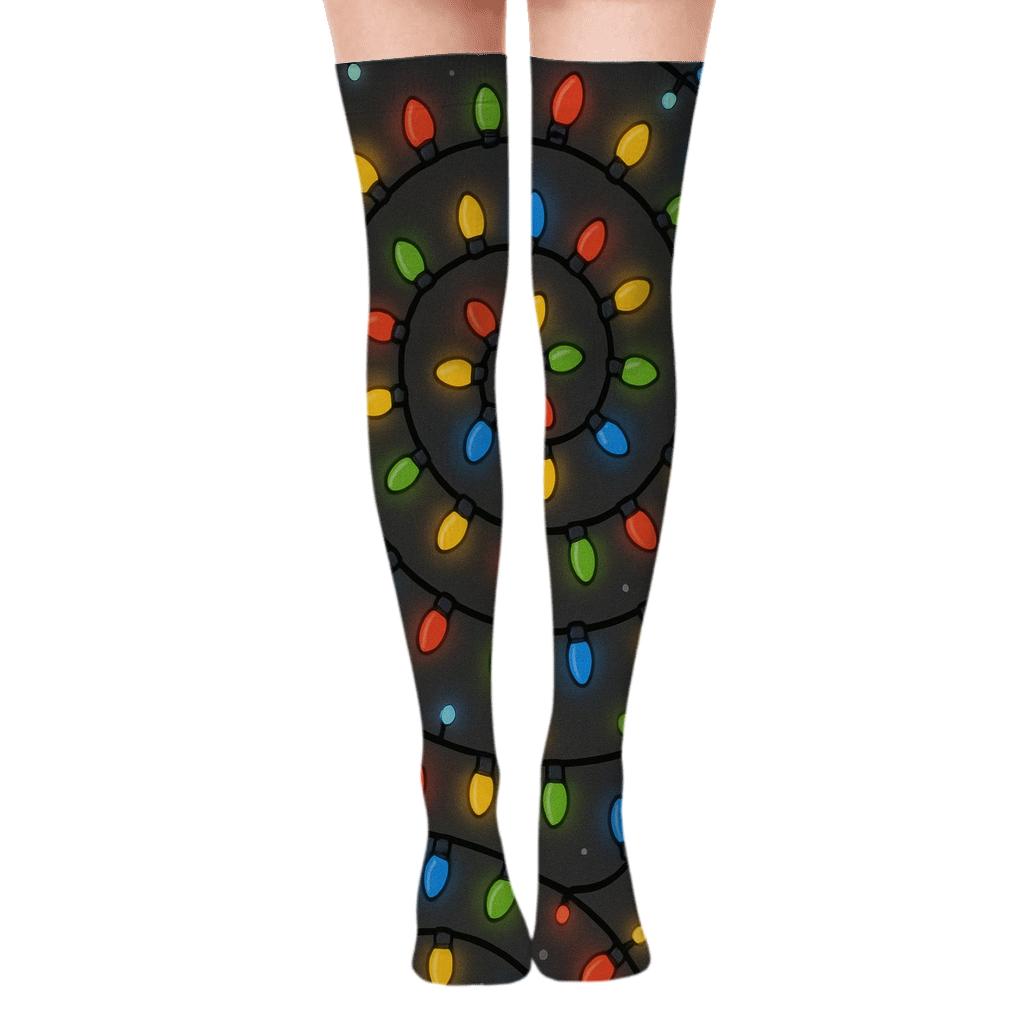 Holiday Lights Spiral Pattern trendy patterned over-the-knee socks