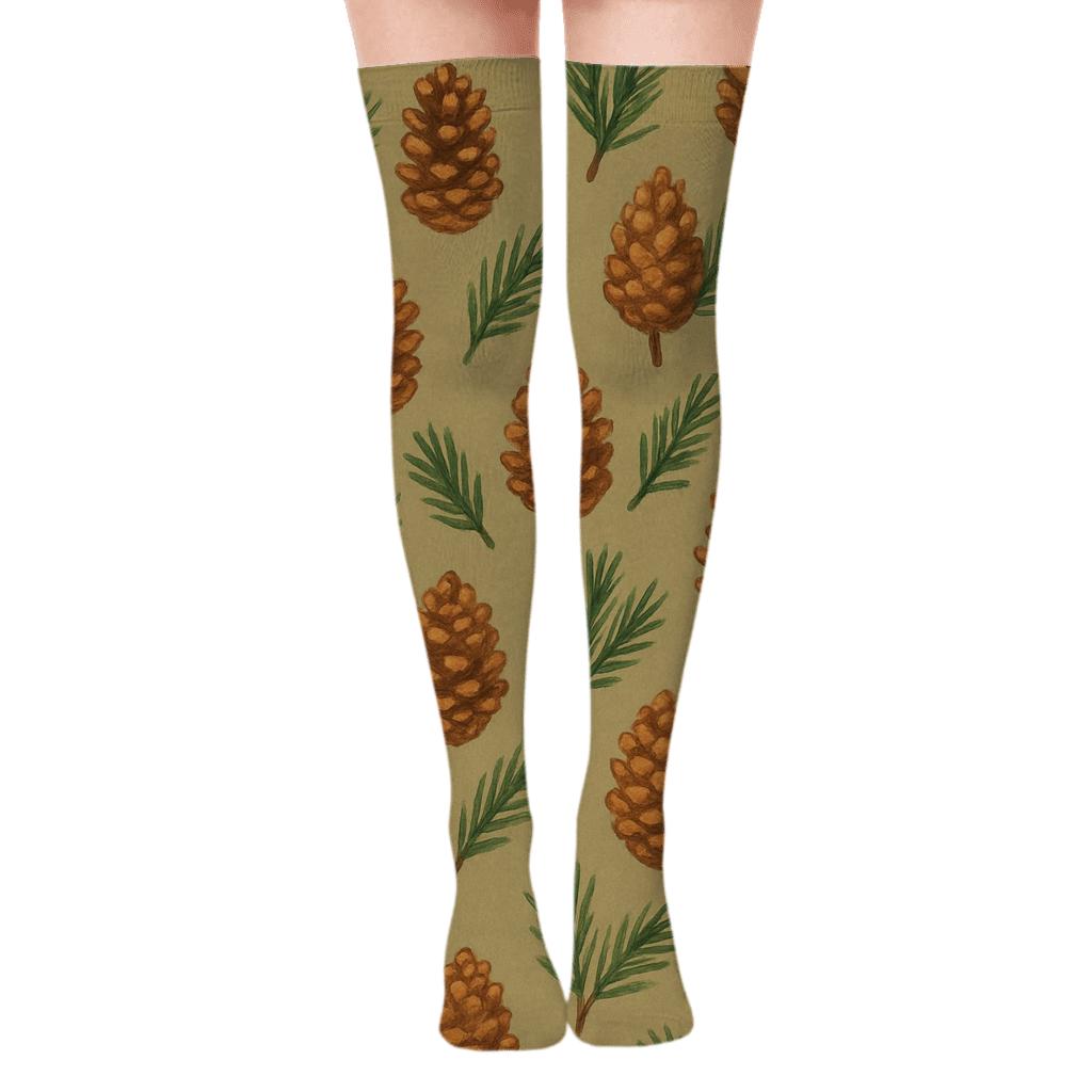 Pinecone Repeat Holiday comfortable cotton over-the-knee socks