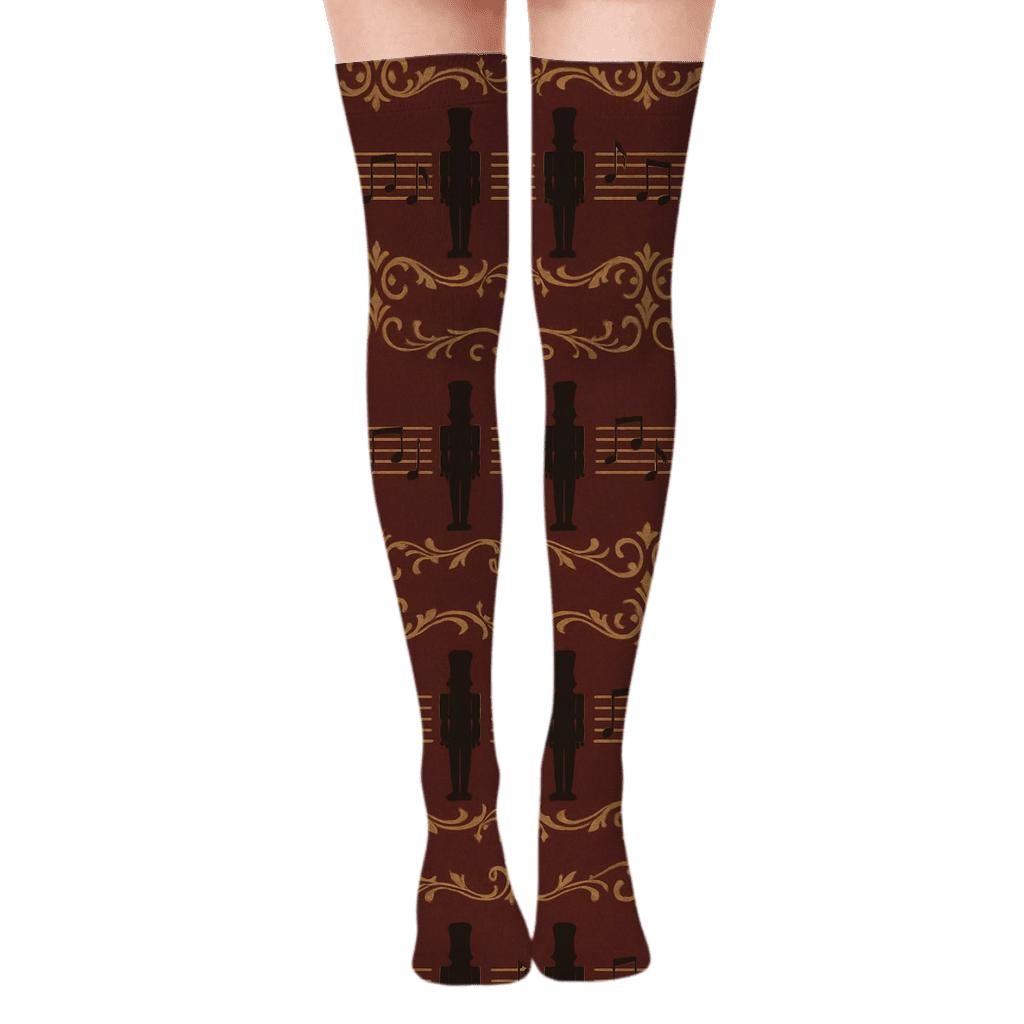 Nutcracker Border Holiday stylish fashion over-the-knee socks