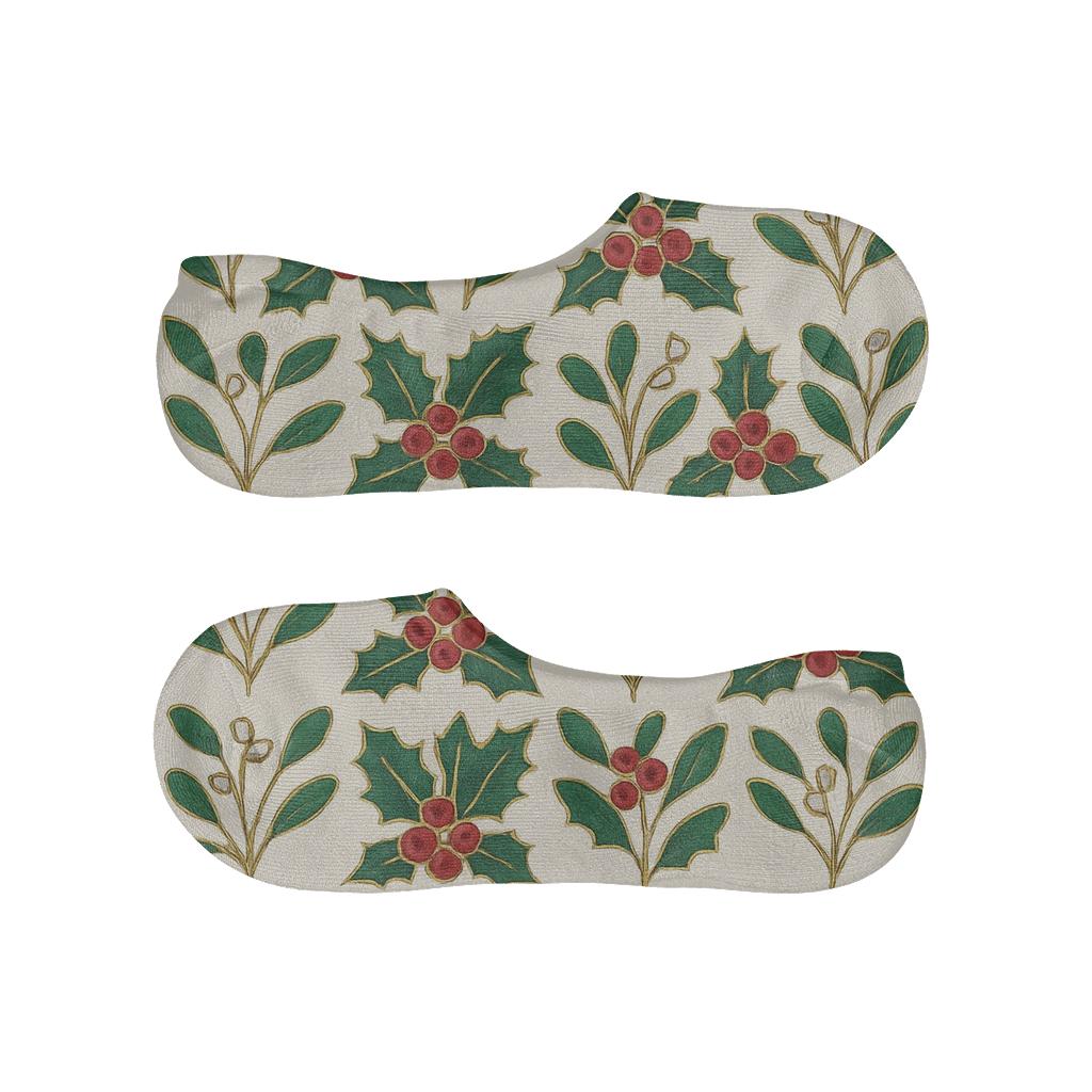 Crimson Mistletoe Grid On Ivory Background personalized no-show socks