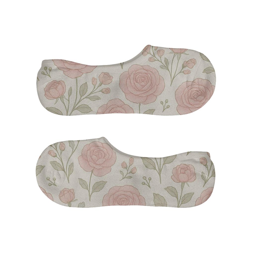Pastel Rose Grid On Ivory Background custom no-show socks