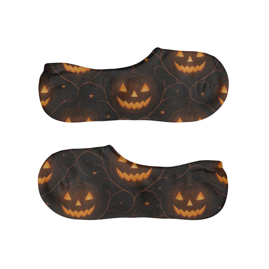 Glowing Pumpkin Tessellation On Black Background breathable seamless no-show sockscustom no-show socks