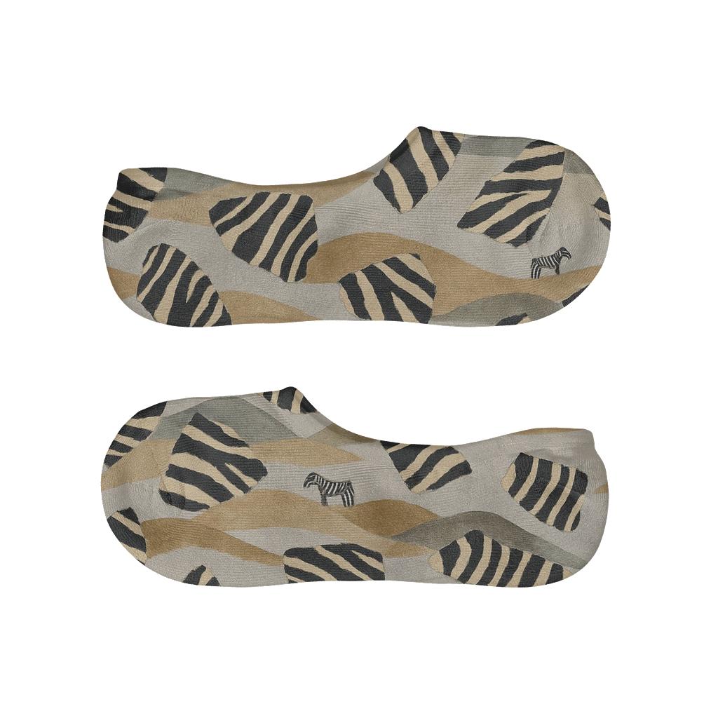 Fragmented Zebra Landscape Wrap designer printed no-show socks