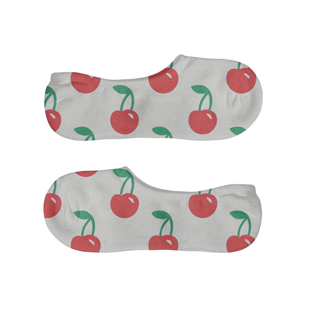 Minimal Single Cherry Spotlight On White soft cotton no-show socks