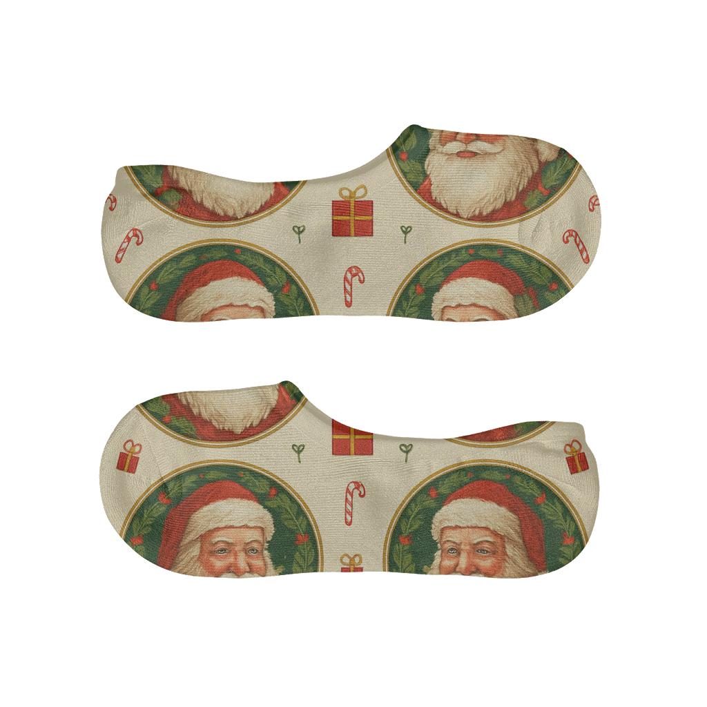 Santa Claus Spotlight Holiday designer print no-show socks