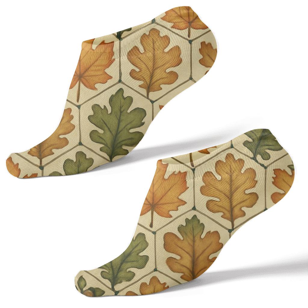 Golden Leaf Tessellation On Cream stylish athletic ankle socks