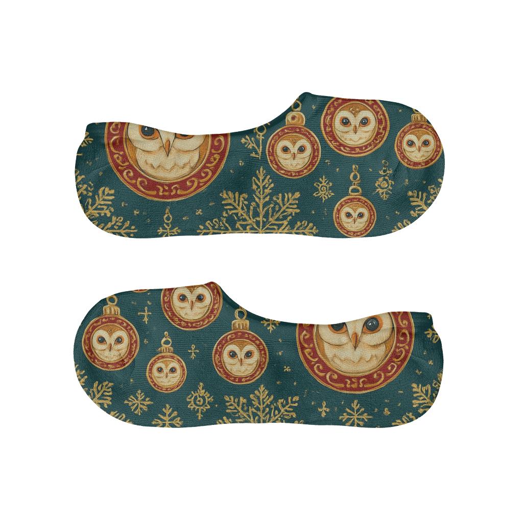 Ornament Owl Medallions designer printed no-show socks