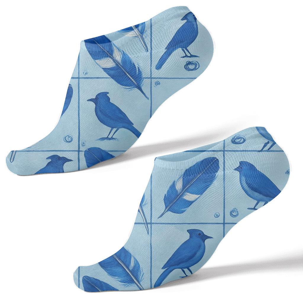 Blue Jay Feather Grid unique graphic ankle socks