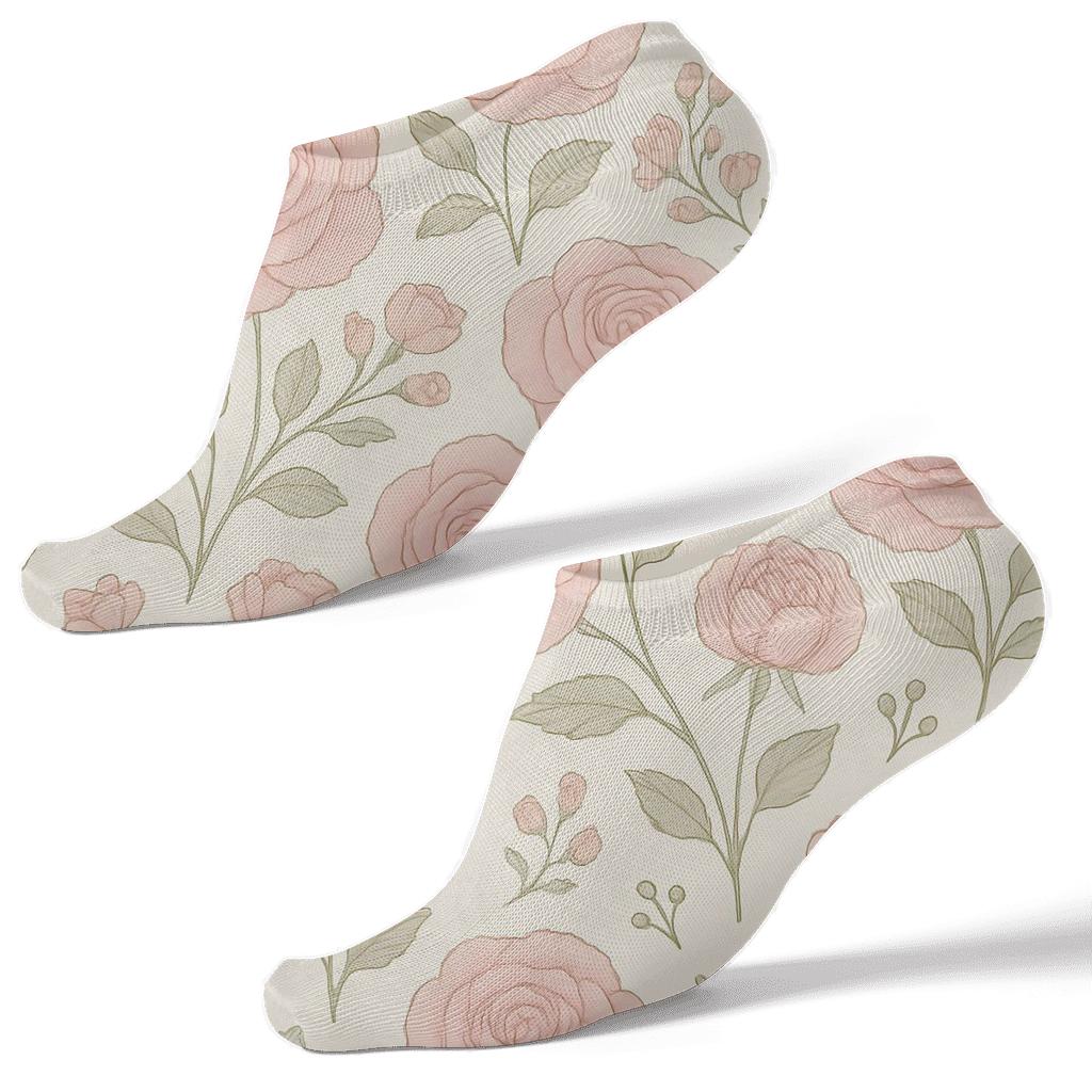 Pastel Rose Grid On Ivory Background soft everyday ankle socks