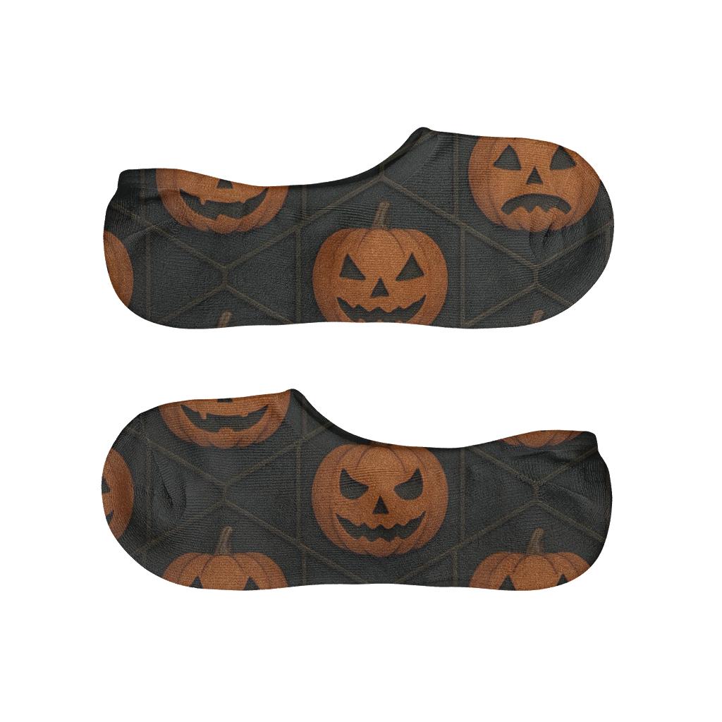 Carved Pumpkin Hexagonal Tile On Black Background trendy no-show sock styles