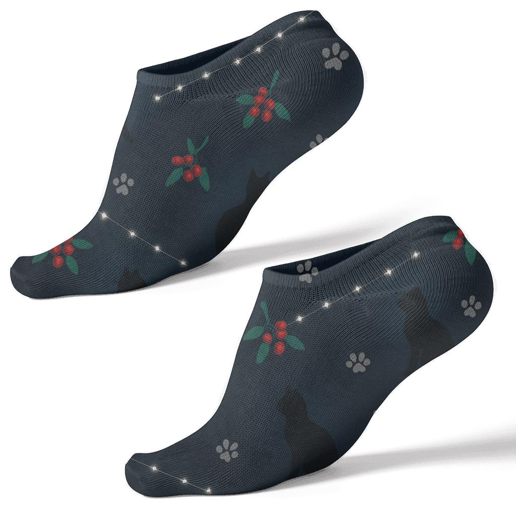 Midnight Mistletoe Cats Scatter unique graphic ankle socks